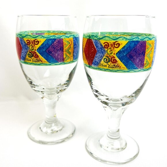 Sango Stemmed Goblets Potpourri by Sue Zipkin Set of TWO Glassware 14 oz. - Picture 1 of 7